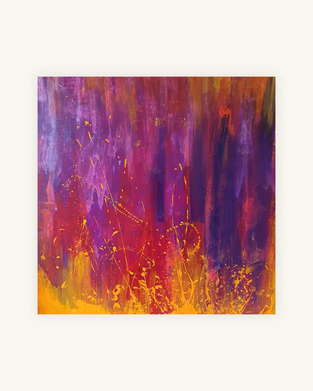 „Flaming Veins“ – abstraktes Acrylbild in Purpur und leuchtendem Orange 0