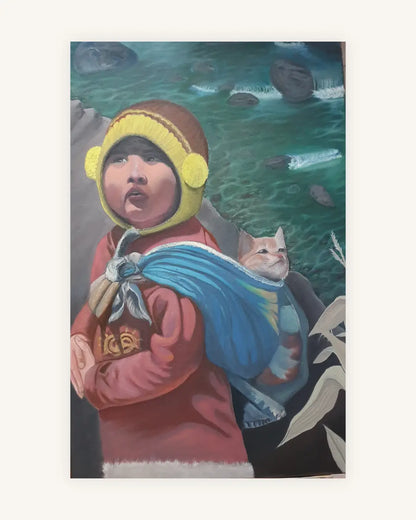 Mädchen mit Katze 0