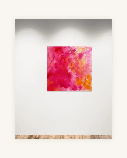 „Crimson Bloom“ – abstraktes Acryltintenbild in Purpurrot und Rosa 2