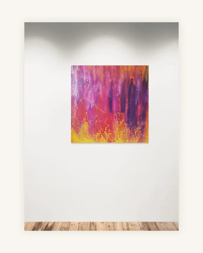 „Flaming Veins“ – abstraktes Acrylbild in Purpur und leuchtendem Orange 2