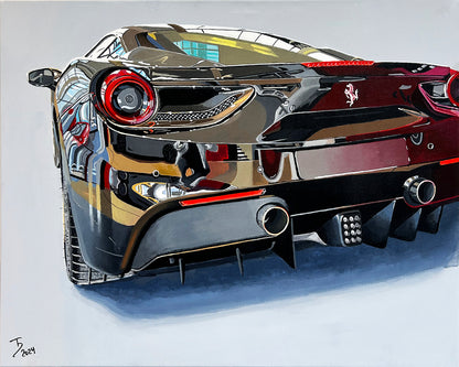 Thomas Düwers einzigartiges Kunstwerk "488GTB"&nbsp;  Format: 75x60  Material: Acryl auf Leinwand&nbsp;  Jahr: 2024