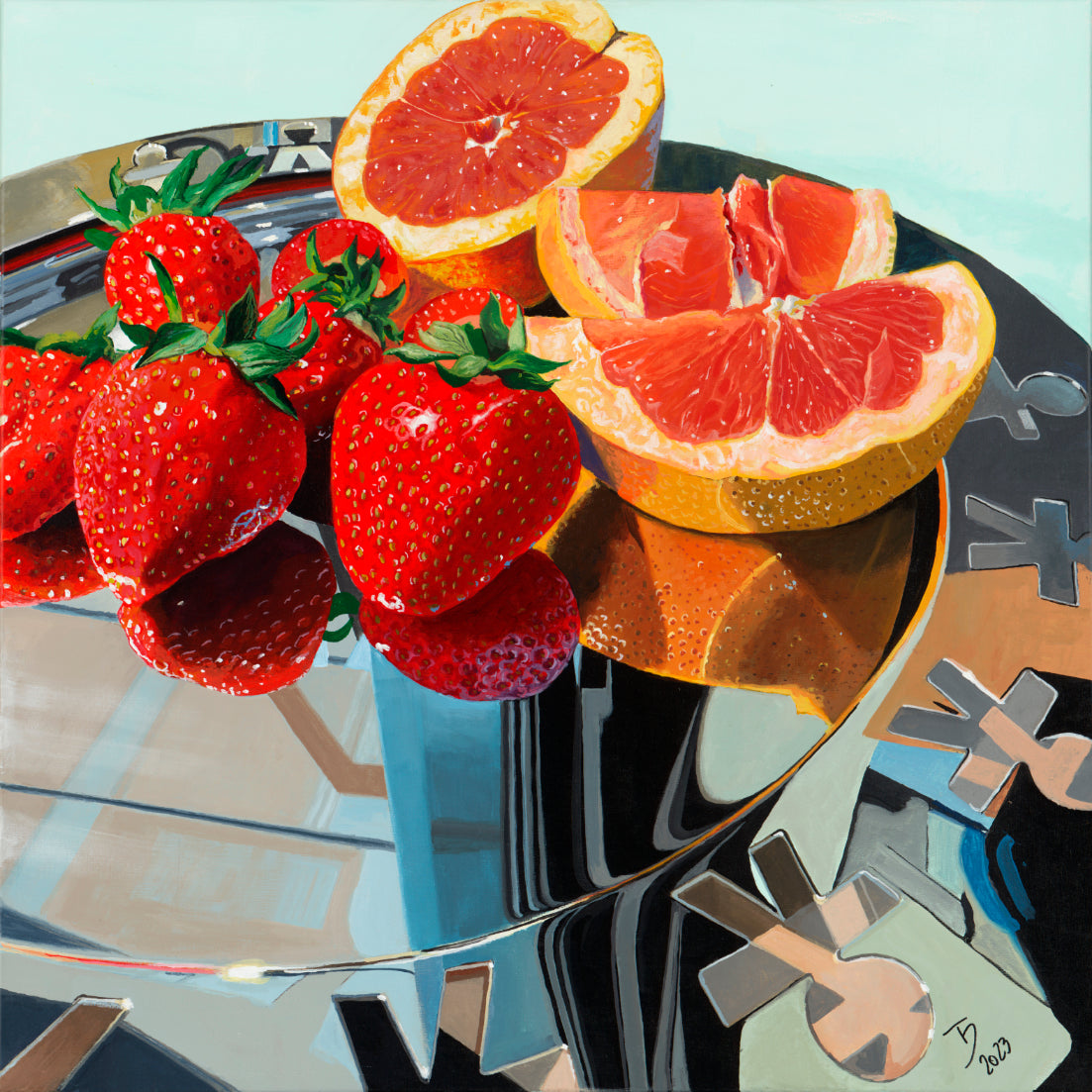 Thomas Düwer mit seinem Kunstwerk "Stillleben II"  Format: 80x80cm  Material: Acryl auf Leinwand&nbsp;  Jahr: 2023