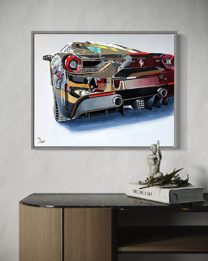 Thomas Düwers einzigartiges Kunstwerk "488GTB"&nbsp;  Format: 75x60  Material: Acryl auf Leinwand&nbsp;  Jahr: 2024