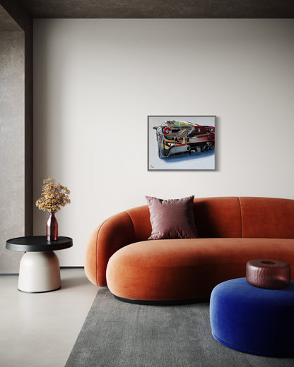 Thomas Düwers einzigartiges Kunstwerk "488GTB"&nbsp;  Format: 75x60  Material: Acryl auf Leinwand&nbsp;  Jahr: 2024