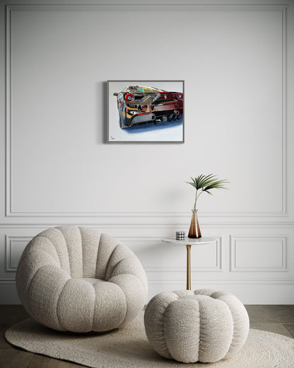 Thomas Düwers einzigartiges Kunstwerk "488GTB"&nbsp;  Format: 75x60  Material: Acryl auf Leinwand&nbsp;  Jahr: 2024