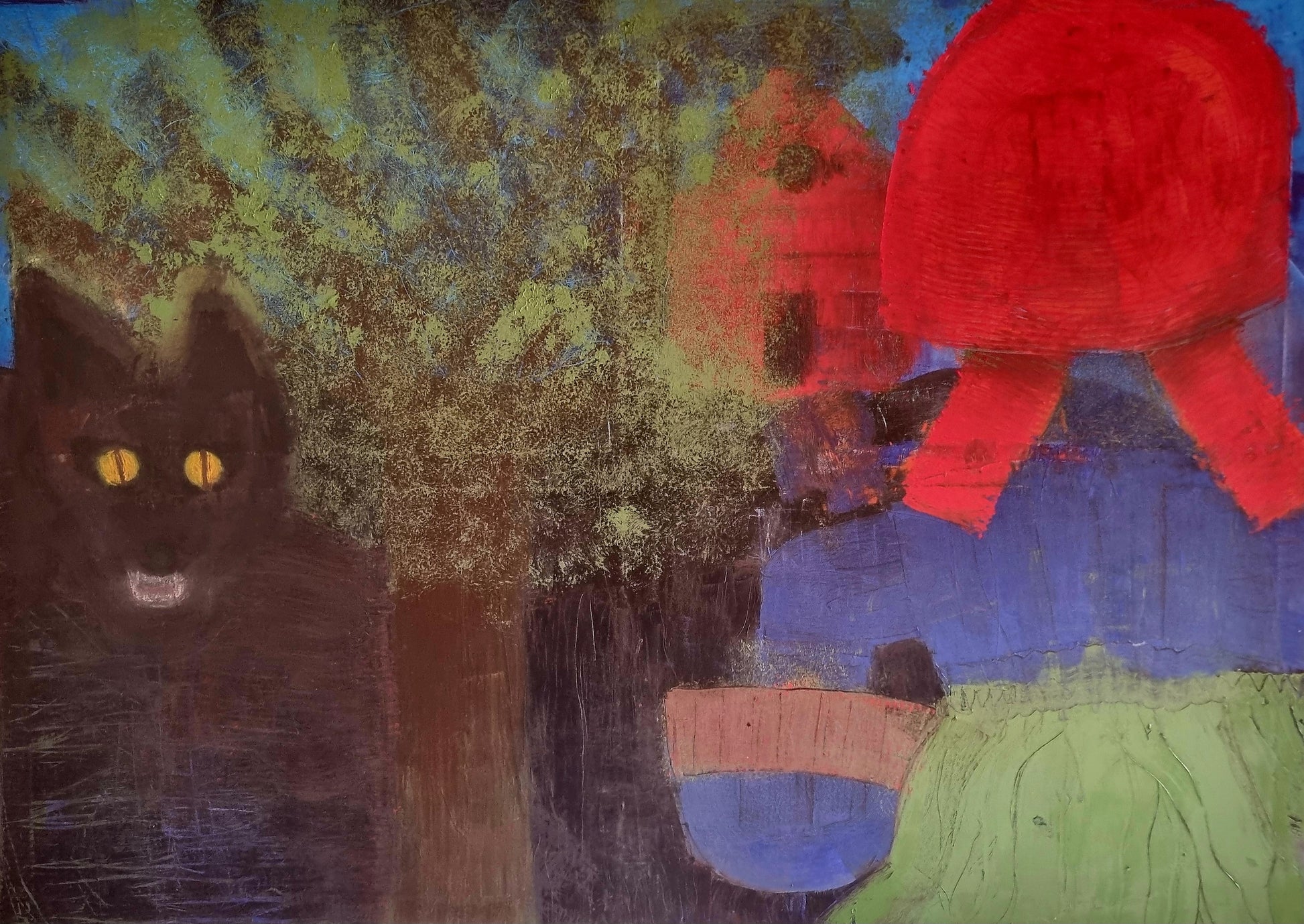 Rotkäppchen und der Wolf 2025 Öl+Tusche auf Leinwand 140cm x 100cm 0