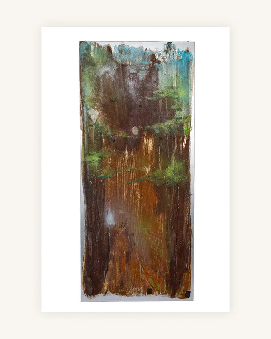 ´Strahl im Wald´ - Rost und Mischtechnik auf Metallplatte (Regalblech) 0