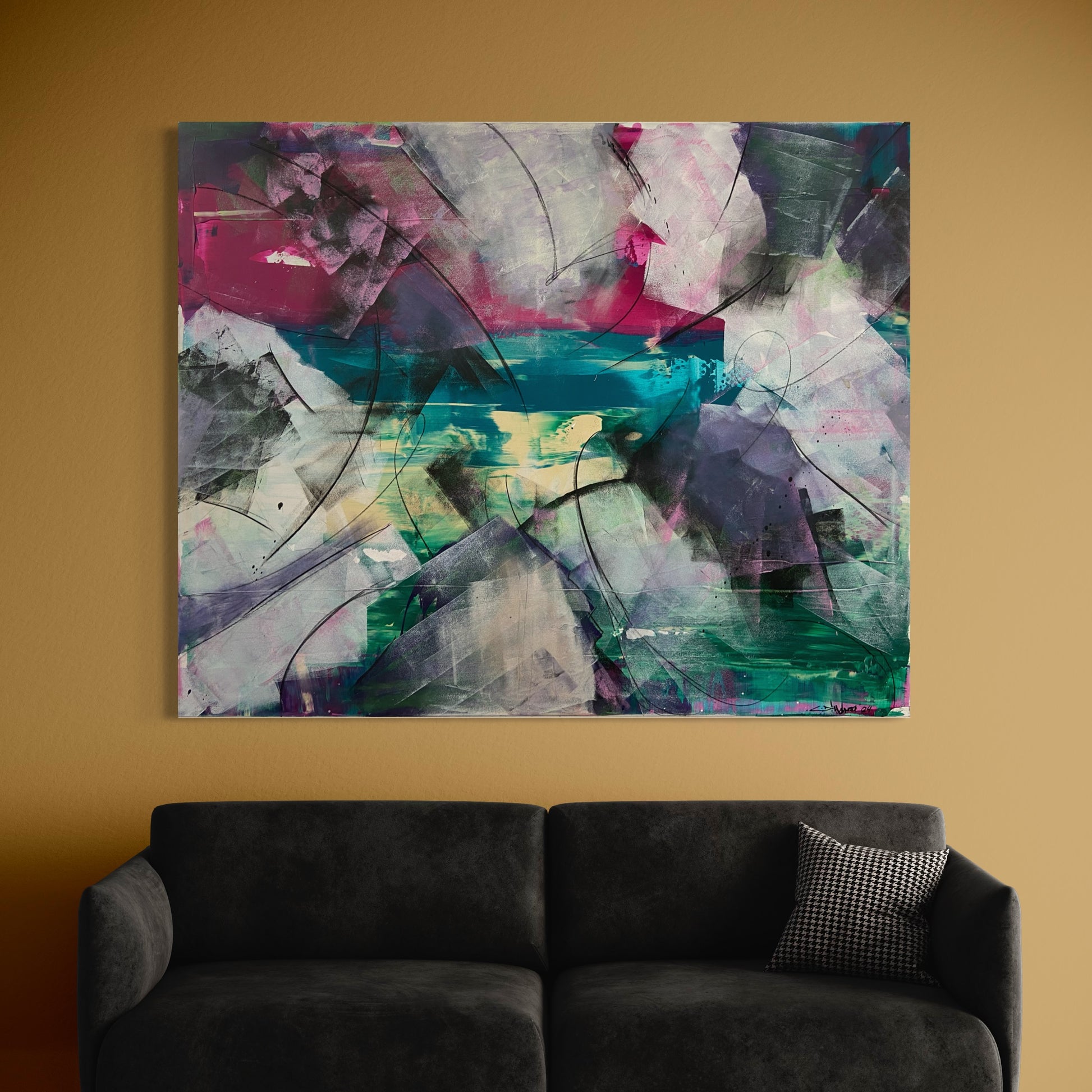 Kunstwerk von Claudio Di Marco mit dem Titel "abstrakt Nr. 20", 120cm hoch, 150cm breit und 2cm tief