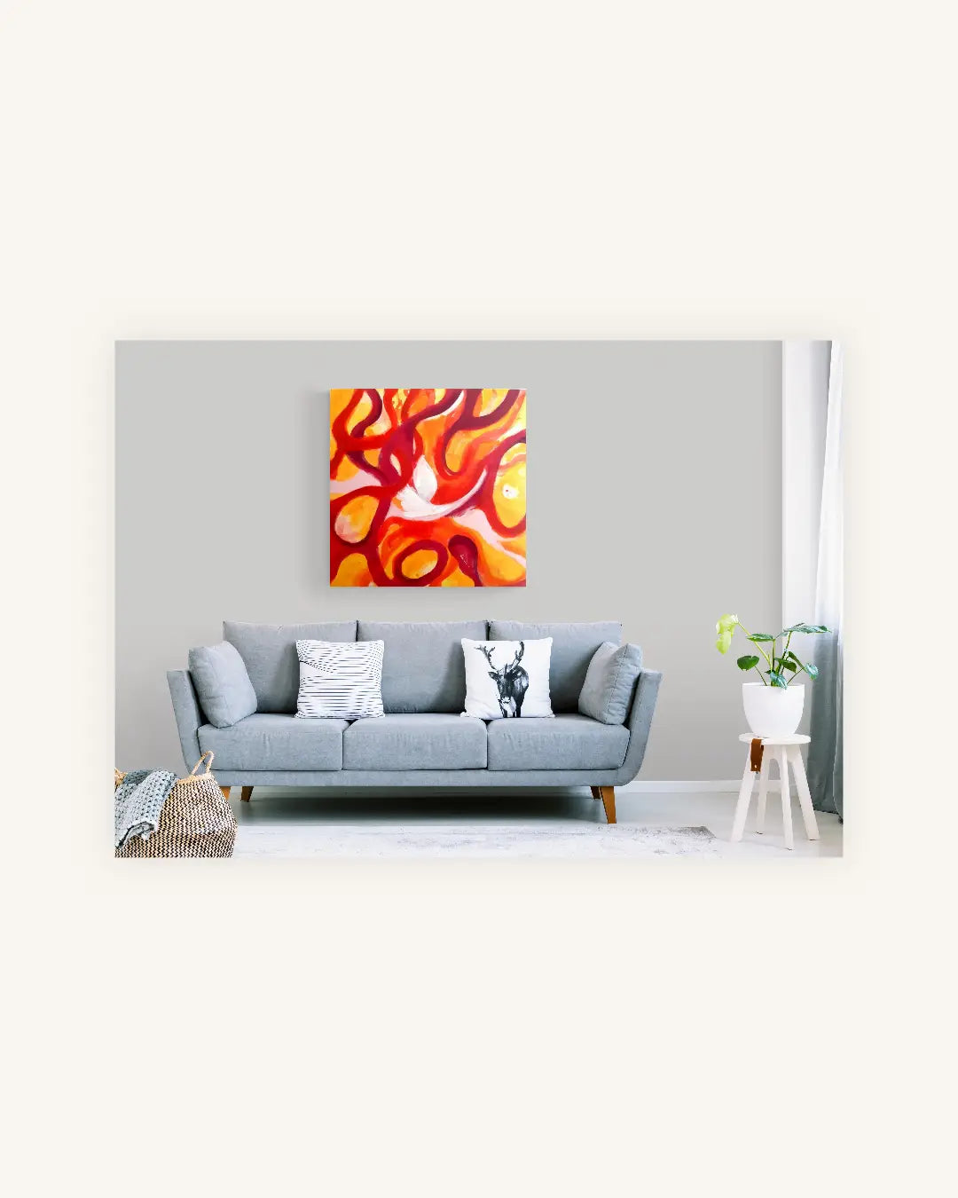 „Fire Dancer“ – abstraktes Acrylbild in leuchtendem Orange und Rot 1