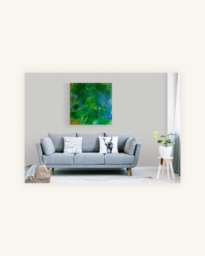 „Ocean Breath“ – abstraktes Acrylbild in Blau und Grün 1