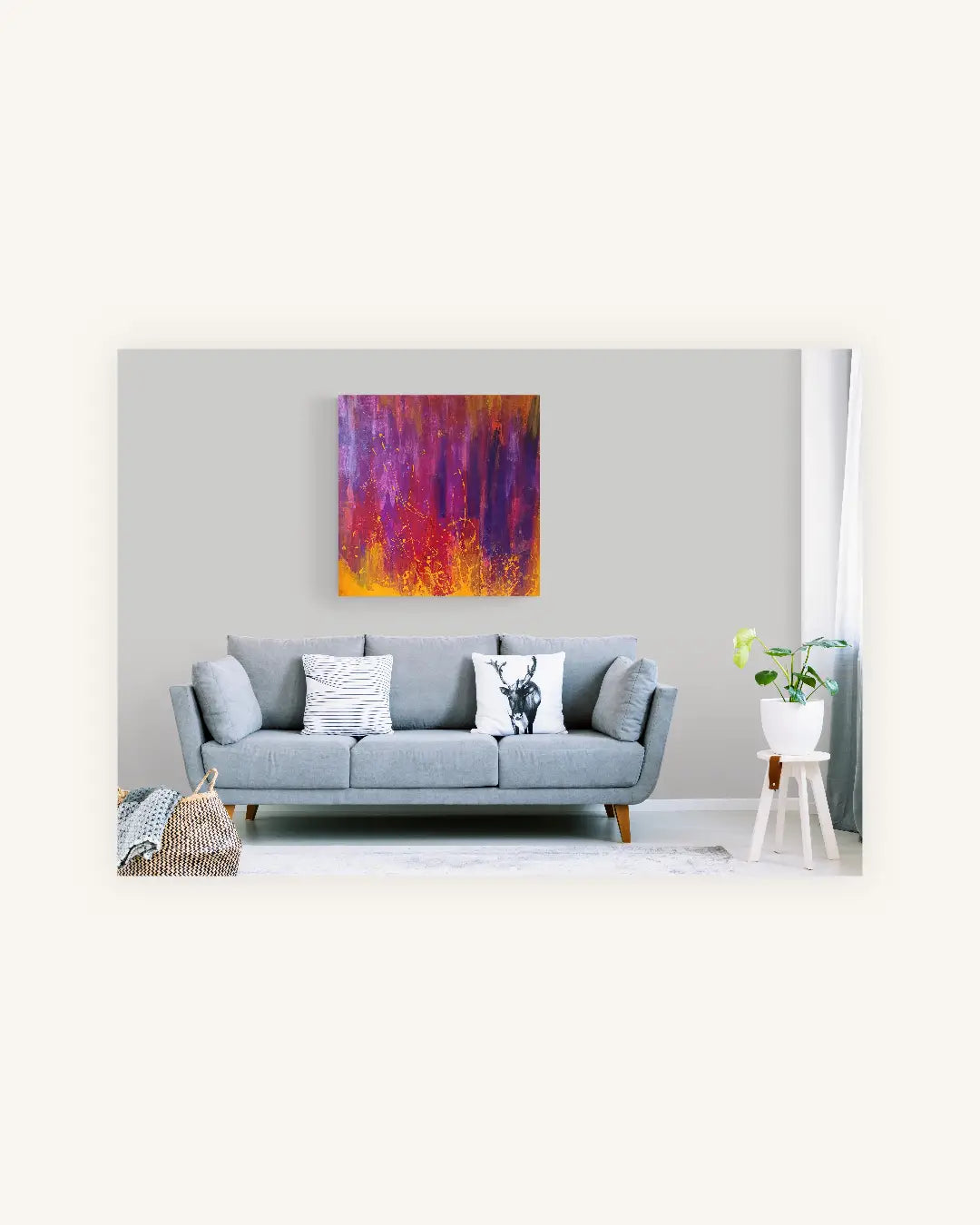 „Flaming Veins“ – abstraktes Acrylbild in Purpur und leuchtendem Orange 1