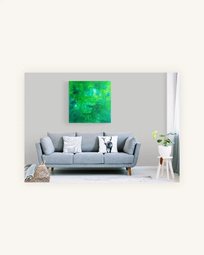 „Emerald Flow“ – abstraktes Acrylbild in leuchtendem Grün 1
