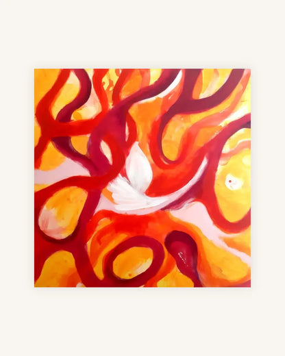 „Fire Dancer“ – abstraktes Acrylbild in leuchtendem Orange und Rot 0