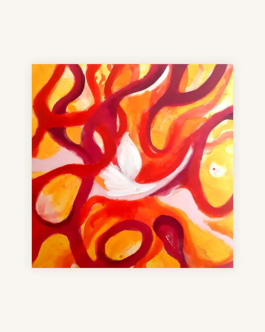 „Fire Dancer“ – abstraktes Acrylbild in leuchtendem Orange und Rot 0