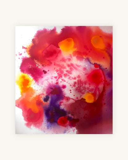 "Mystic Ember" Abstraktes Acryltintenbild in Rot, Orange und Violett 0